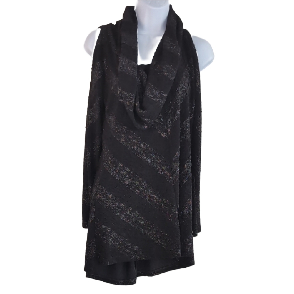 Vintage Artex Women's Large Black Glitter Long Sleeve Cowl Neck Cold Shoulder
